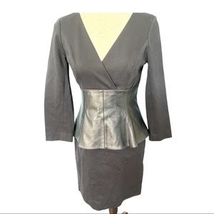 TERI JON BLACK DRESS WITH LEATHER PEPLUM SZ 6 VINTAGE! EUC